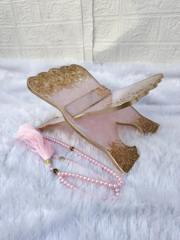 Light Pink And Golden Resin Quran Holder