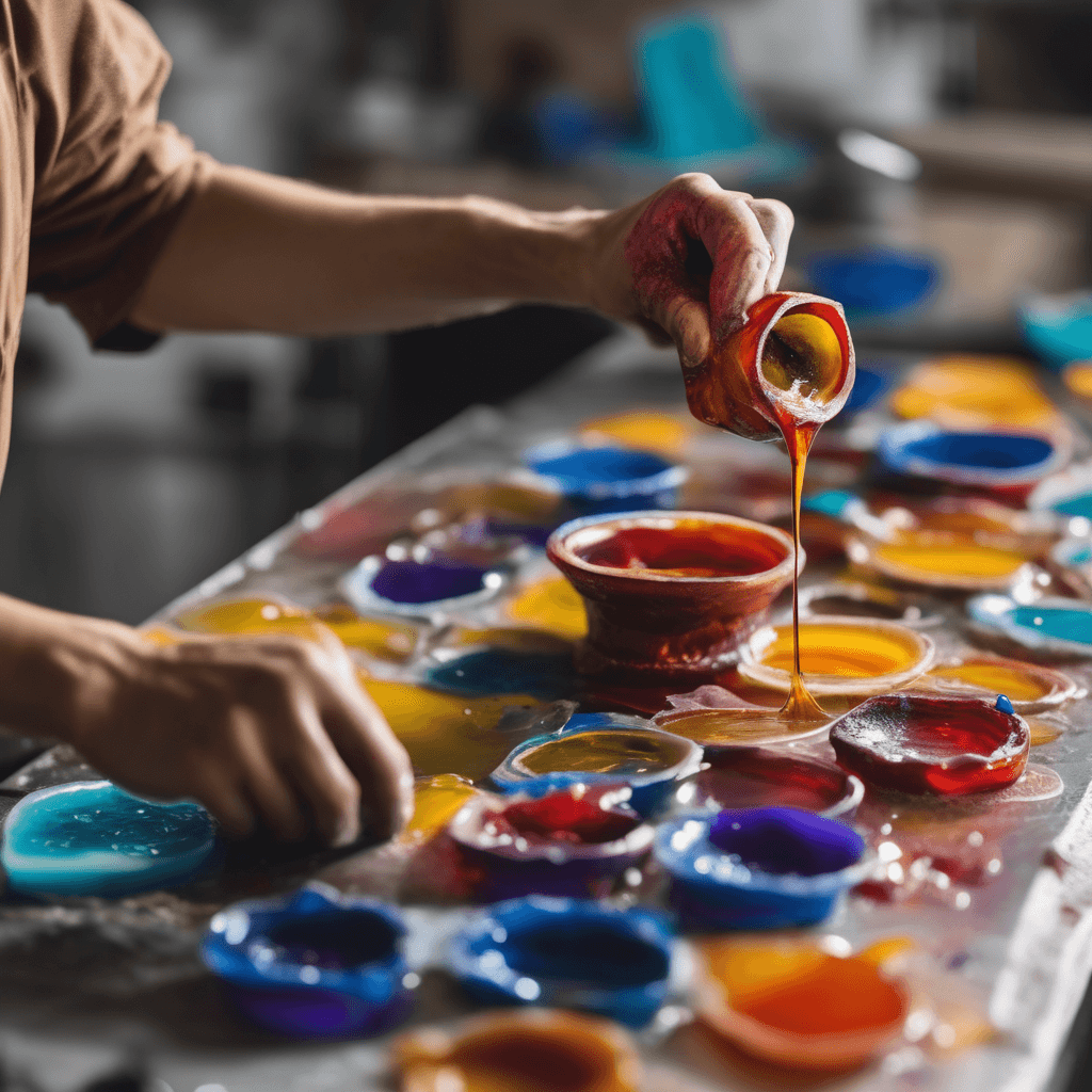 Image for An action shot of artisans pouring colorful resin 