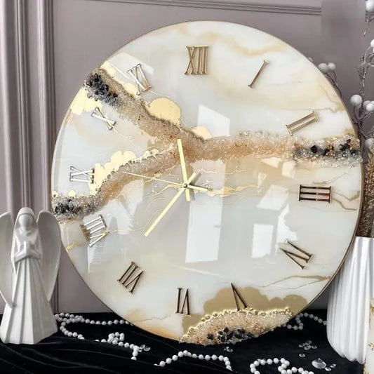 Almond White And Golden Resin Wall Clock