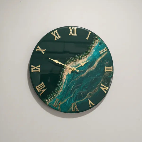 Emerald Tide Geode Resin Wall Clock