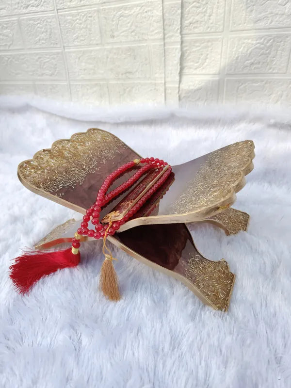 Maroon And Golden Resin Quran Holder