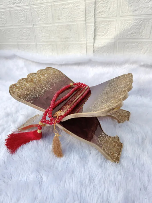 Maroon And Golden Resin Quran Holder