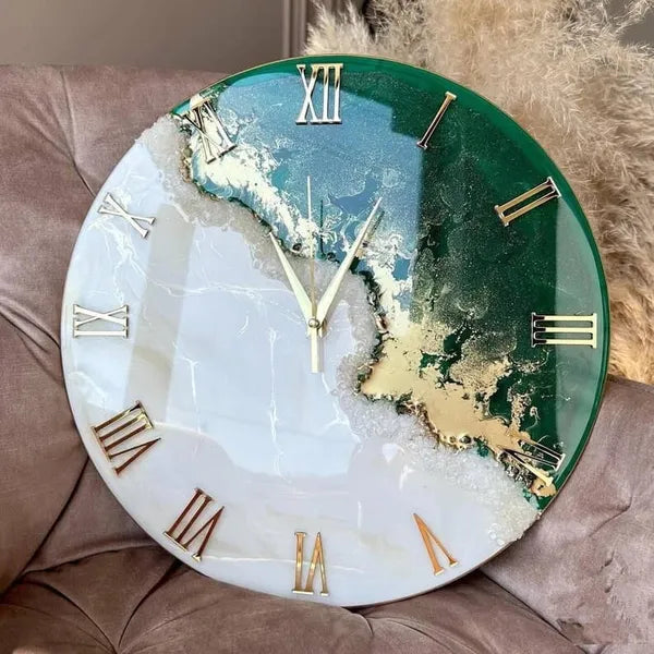 Green & White Marble Effect Resin Wall Clock