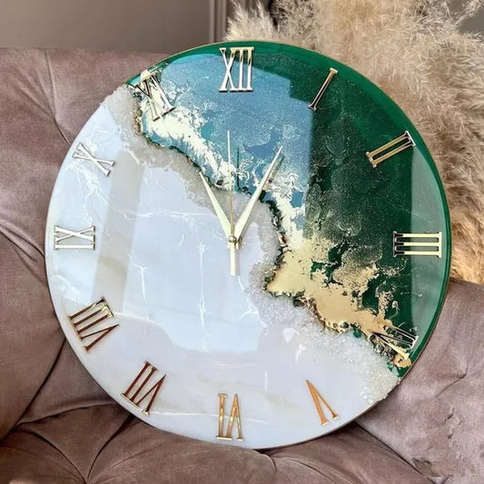 Green & White Marble Effect Resin Wall Clock