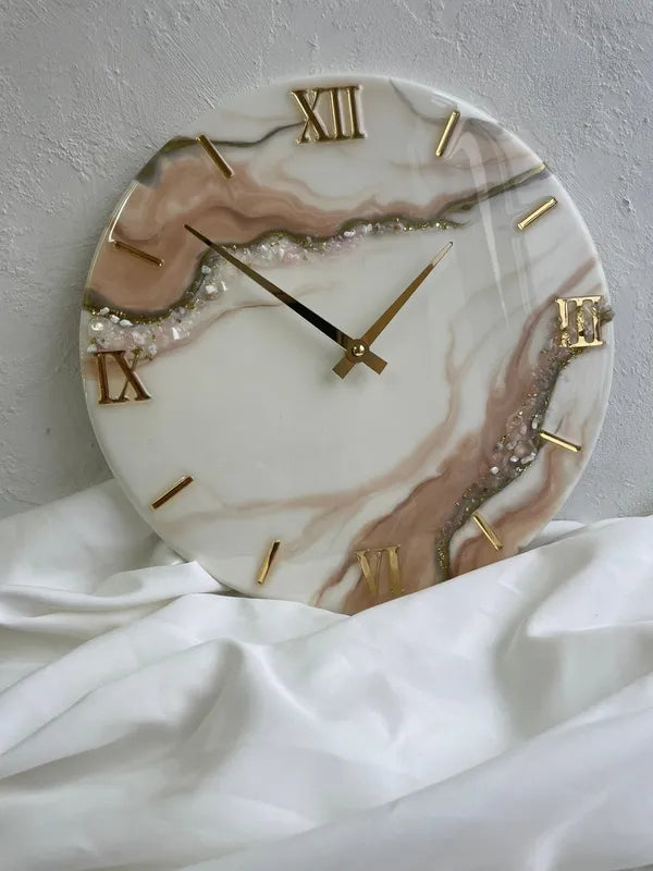 Beige & Gold Geode Resin Wall Clock