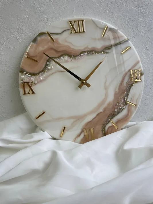 Beige & Gold Geode Resin Wall Clock