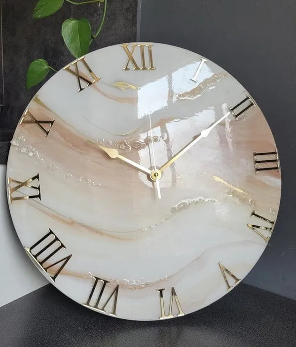 White & Light Pink Resin Wall Clock