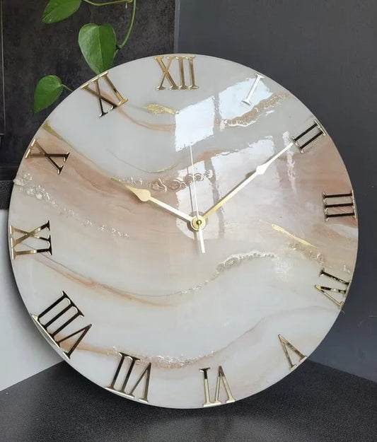 White & Light Pink Resin Wall Clock