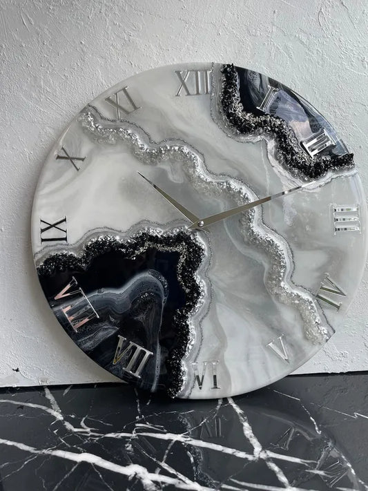 Black & Silver Geode Resin Wall Clock